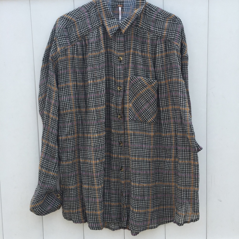 FREE PEOPLE Break My Stripe Plaid Shirt in Black! - Picture 2 of 8